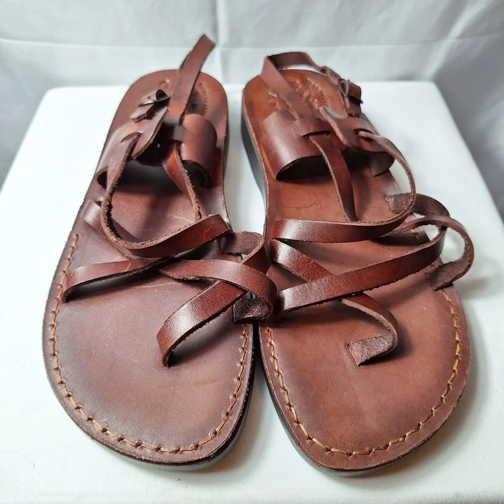 HOLY LAND Market Camel Gladiator Sandals Men Sz EU/44 US/11 Brown Leather NEW